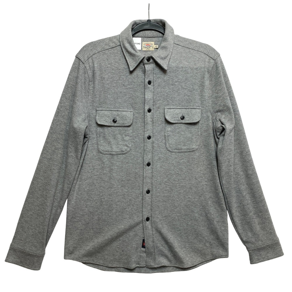 Faherty Knit Alpine Shirt Mens M Gray Long Sleeve Button Up Stretch Workwear